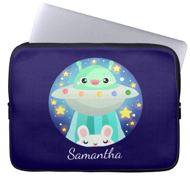 Cute Space Creatand Bunny Rabbit Laptop Fodral (Framsidan)