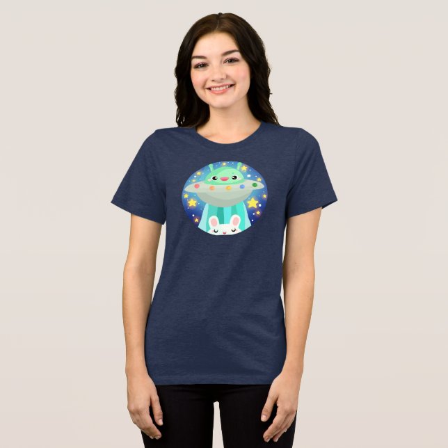 Cute Space Creatand Bunny Rabbit T Shirt (Framsida Full)