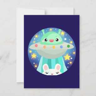 Cute Space Creatand Bunny Rabbit Vykort