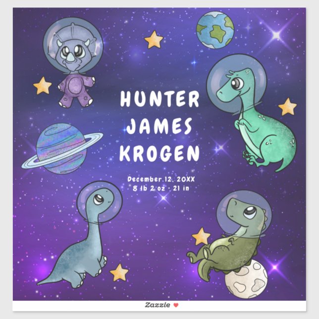 Cute Space Dino Dinosaurs Tvättar Stars Planets Ba Klistermärken (Ark)