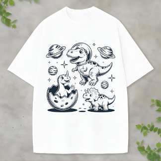 Cute Space Dinosaur Blue Dino Fun Animal Lovers T Shirt