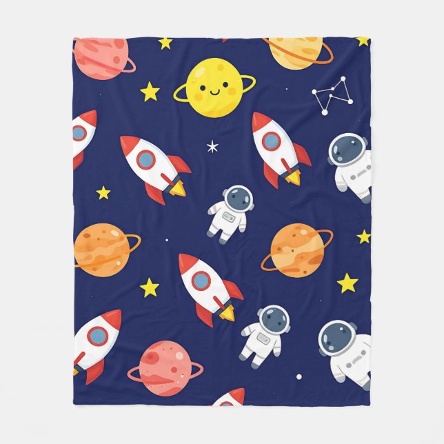 Cute Space Explorer Kids Pattern Fleecefilt (Framsidan)