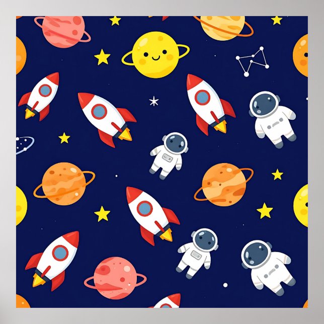 Cute Space Explorer Kids Pattern Poster (Framsidan)