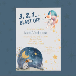 Cute Space Hundar Boys Tredje födelsedag Inbjudningar