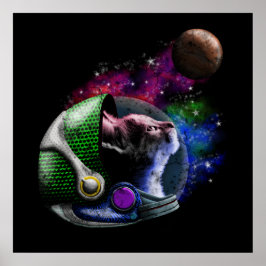 Cute Space-katt med Helmet Galaxy Nebula Poster