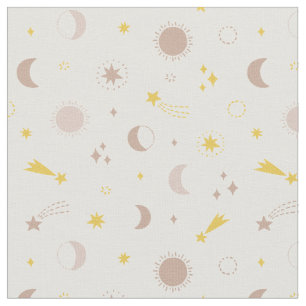 Cute space måne sol stjärnor på grädde tyg