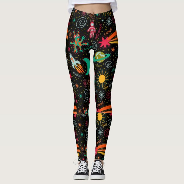 Cute Space Mönster Leggings (Framsida)