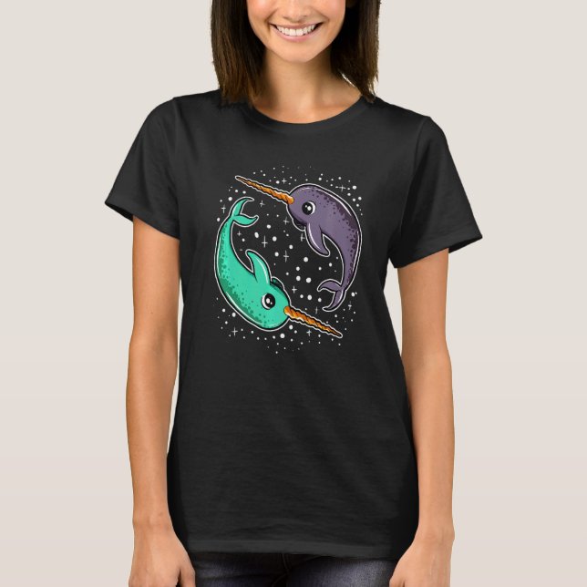 Cute Space Narwhals Narwhal Outerspace T Shirt (Framsida)