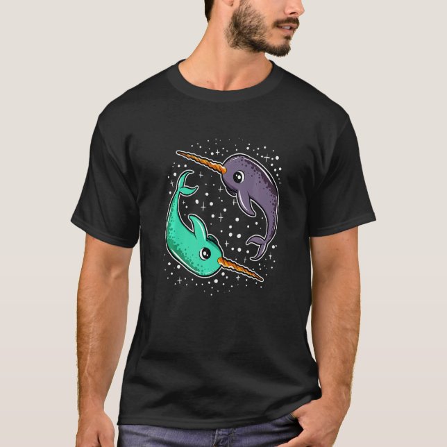 Cute Space Narwhals Narwhal  Outerspace T Shirt (Framsida)