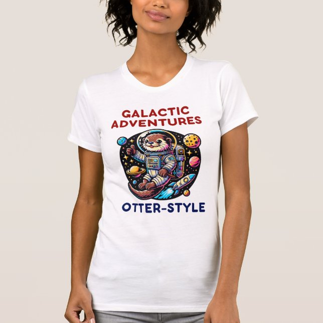Cute Space Otter Äventyr i Galaxy T Shirt (Framsida)
