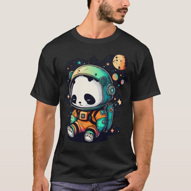 Cute Space Panda In Astronaut Space Suit Stars And T Shirt (Framsida)