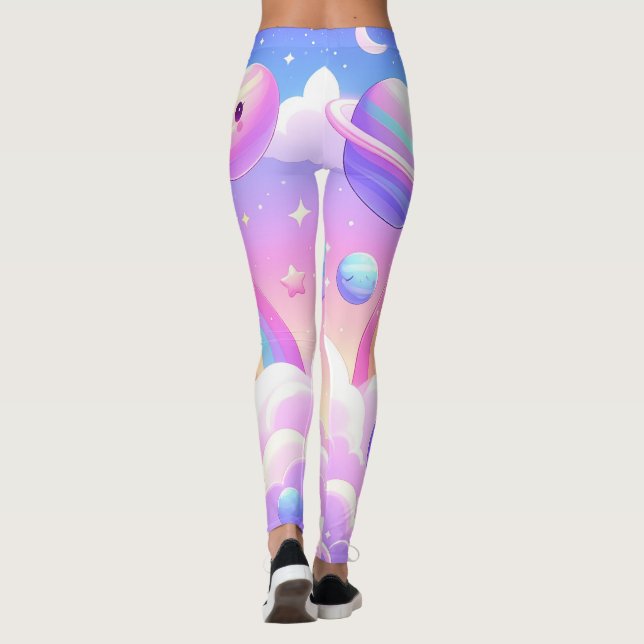 Cute Space Rainbow Design - Kawaii Planets Leggings (Baksida)