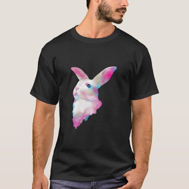 Cute Space Rainbow Gaussian Blur Rabbit T Shirt (Framsida)