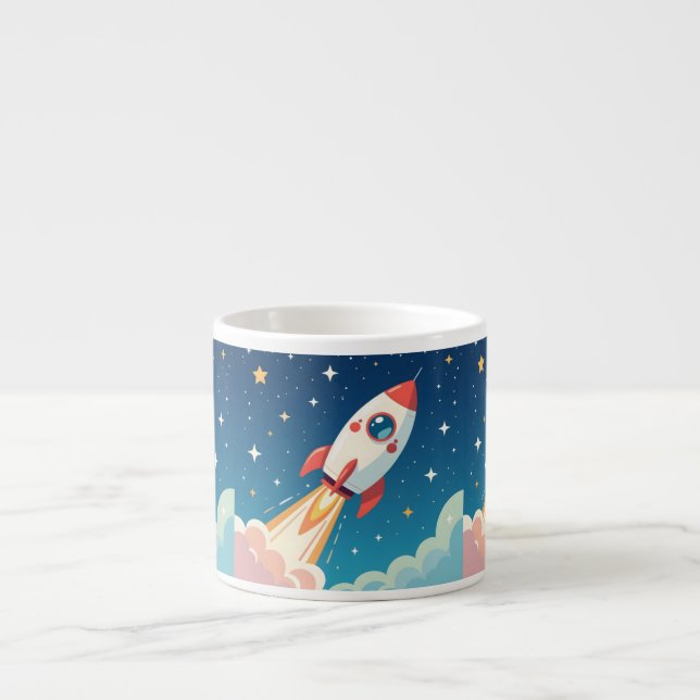 Cute space rocket blasting off espressomugg (Framsidan)
