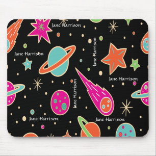 Cute Space Rocket Mönster Namn Personlig Musmatta