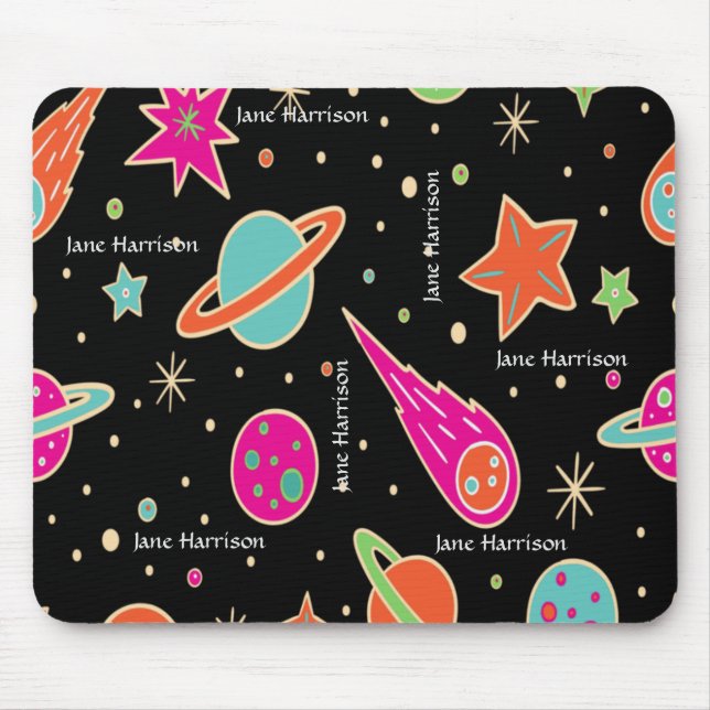 Cute Space Rocket Mönster Namn Personlig Musmatta (Framsidan)