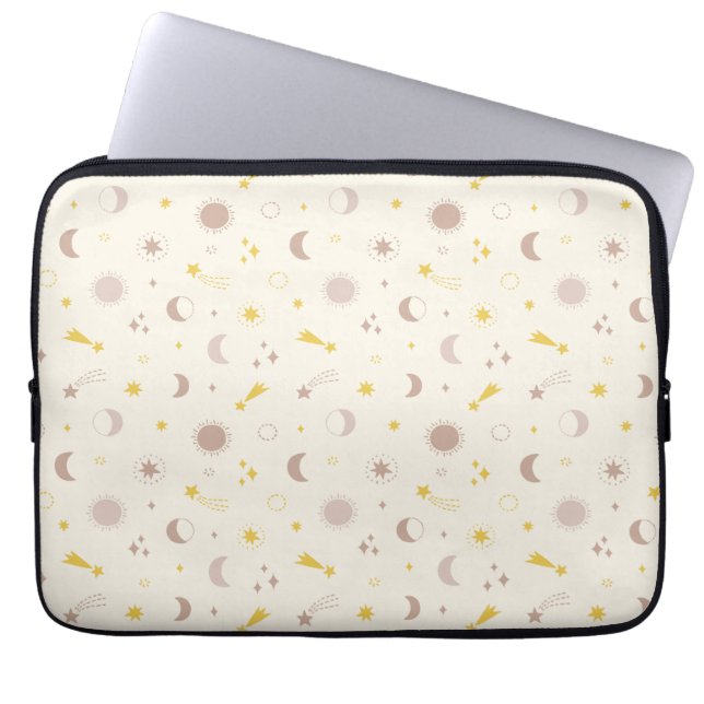 Cute Space Sol Måne och Stars på kräm Laptop Fodral (Framsidan)
