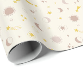 Cute Space Sol Måne och Stars på kräm Presentpapper