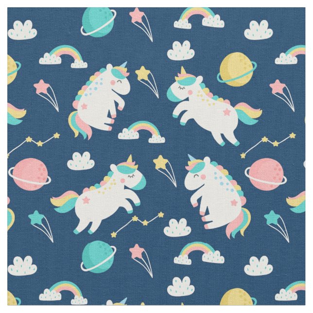 Cute Space Unicorns Fabric Tyg (Närbild)