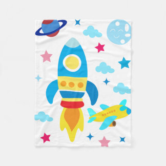 Cute Spacecraft Rocket Ships Pattern Fleecefilt
