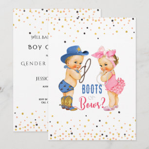 Cute Spädbarn Boot eller Bows Gender Reduction Inbjudningar