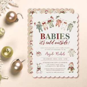 Cute Spädbarn Det är Kall utanför Twin Baby Shower Inbjudningar