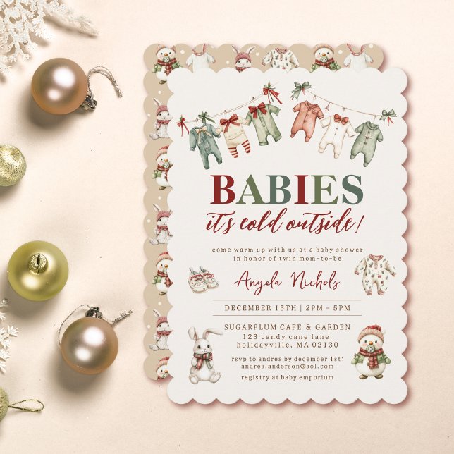 Cute Spädbarn Det är Kall utanför Twin Baby Shower Inbjudningar (Skapare uppladdad)