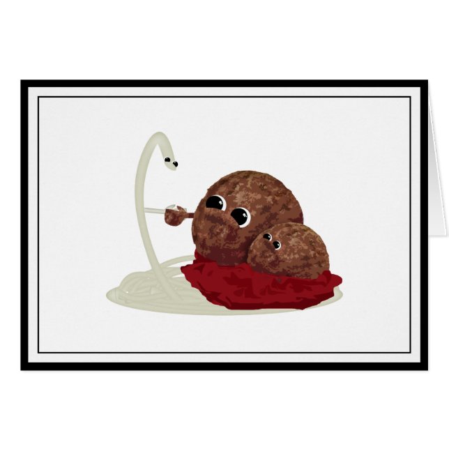 Cute Spaghetti Meeting Meatbollar Hälsningskort (Framsidan Horizontal)