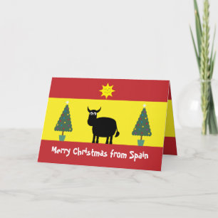 Cute Spain Bull, Flagga & Julgranar Card Helgkort