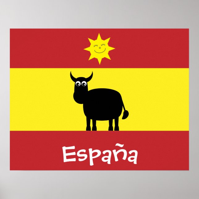 Cute Spain Bull, Flagga & Smiling Sol Poster (Framsidan)