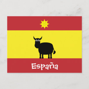 Cute Spain Bull, Flagga & Smiling Sol vykort