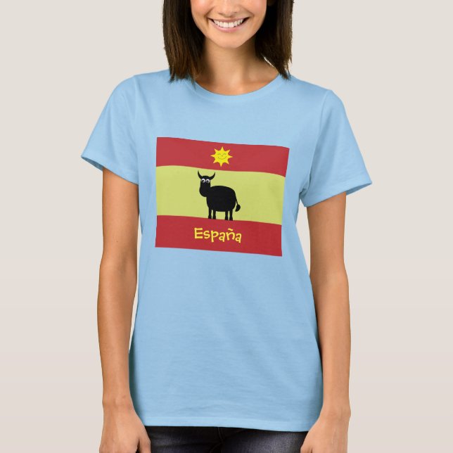 Cute Spain Bull, Sol & Flagga T-shirt (Framsida)