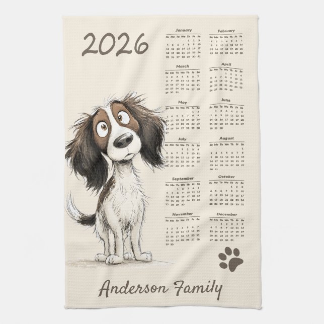 Cute Spain Hund 2026 Tea Towel Calendar Kökshandduk (Vertikal)