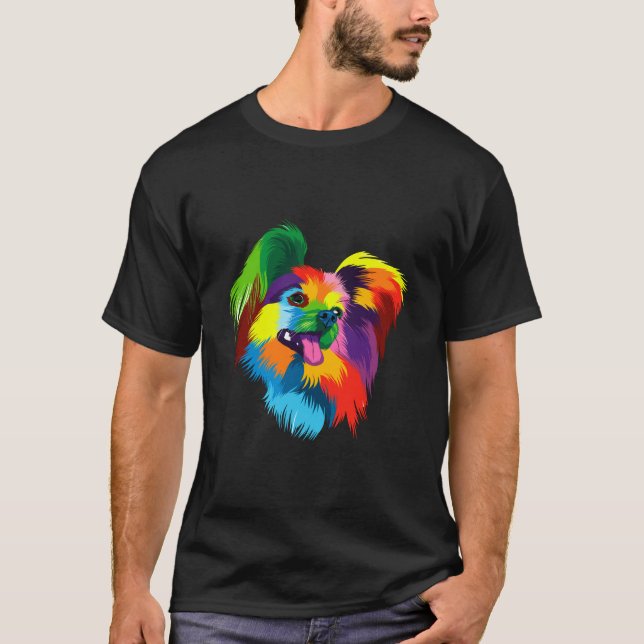 Cute Spain Hund Papillion Funny Multifärgad Animal T Shirt (Framsida)