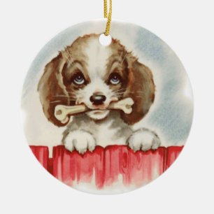 Cute Spain Puppy med Bone Julgransprydnad Keramik