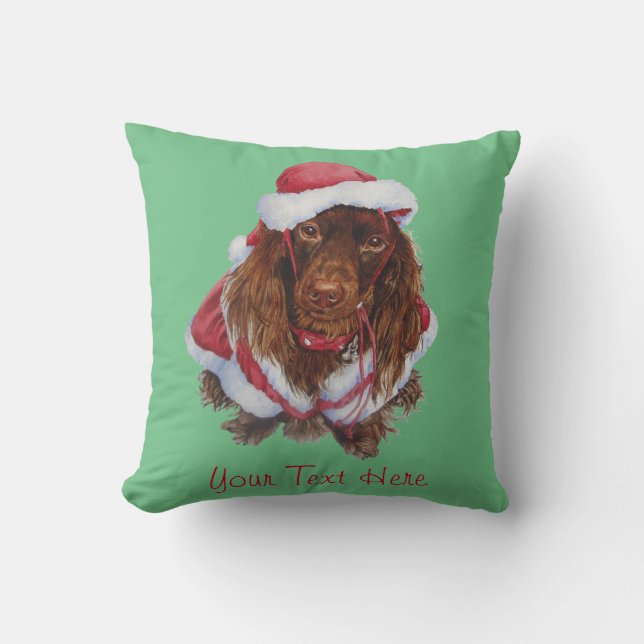 Cute spaniel hund klädd till jul kudde (Framsida)