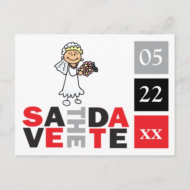 Cute Sparar datumet vykort Tecknad Bride (Framsida)