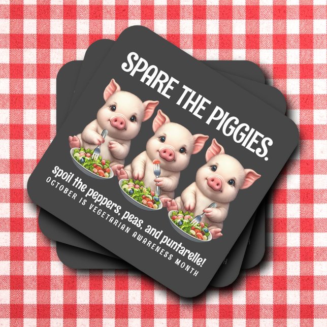 Cute Spare de iggies Eating Salads Underlägg Papper Kvadrat (Spare the Piggies Paper Coasters Cover Photo)