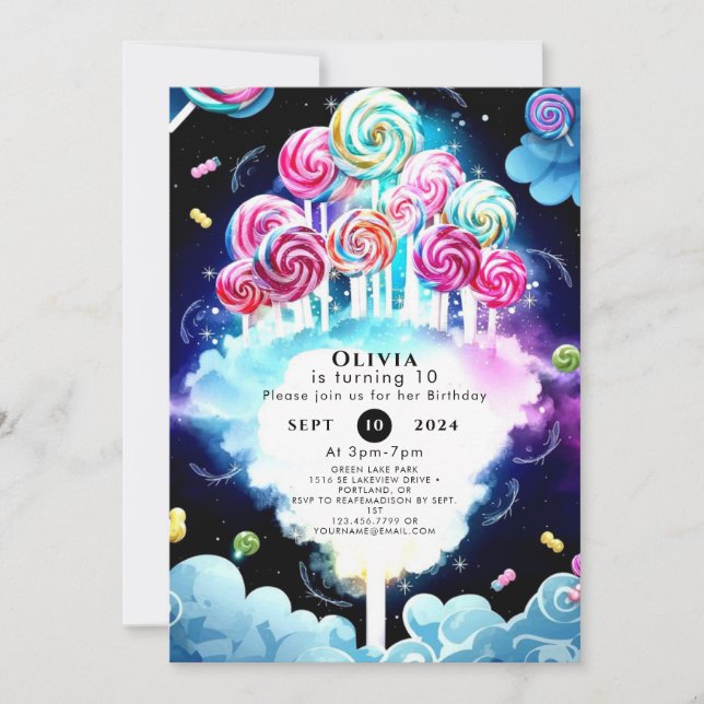 Cute Sparkling Candyland Birthday Inbjudningar (Framsida)