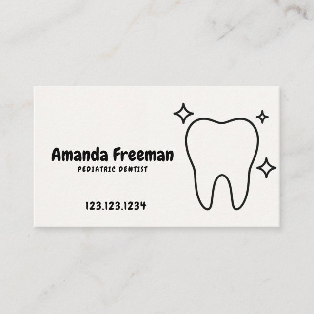 Cute Sparkling Tooth Line Art Pediatriska dentiste Tidsbeställning Kort (Framsida)