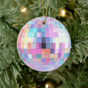 Cute Sparkly Rosa & Rainbow Disco Boll Julgransprydnad Keramik