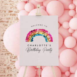 Cute Sparkly Sequin Rainbow Födelsedagsfest Sign Poster