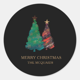 Cute Sparkly Watercolor Julgran Runt Klistermärke