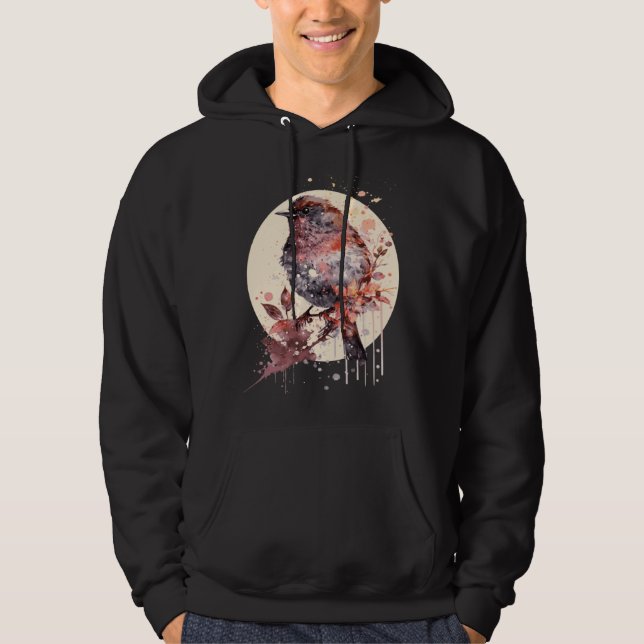 Cute Sparrow Bird Japanese Cherry Blossom Sakura Hoodie (Framsida)