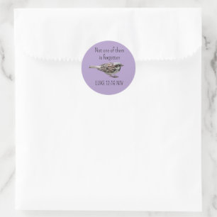 Cute Sparrow Bird Photo Bible Verse Simple Lila Runt Klistermärke
