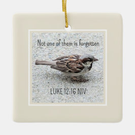 Cute Sparrow Bird Photo Bible Verse Simple Tan Julgransprydnad Keramik