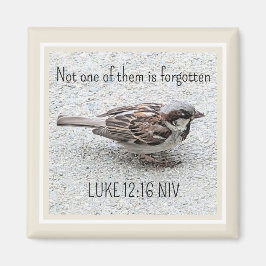 Cute Sparrow Bird Photo Bible Verse Simple Tan Magnet