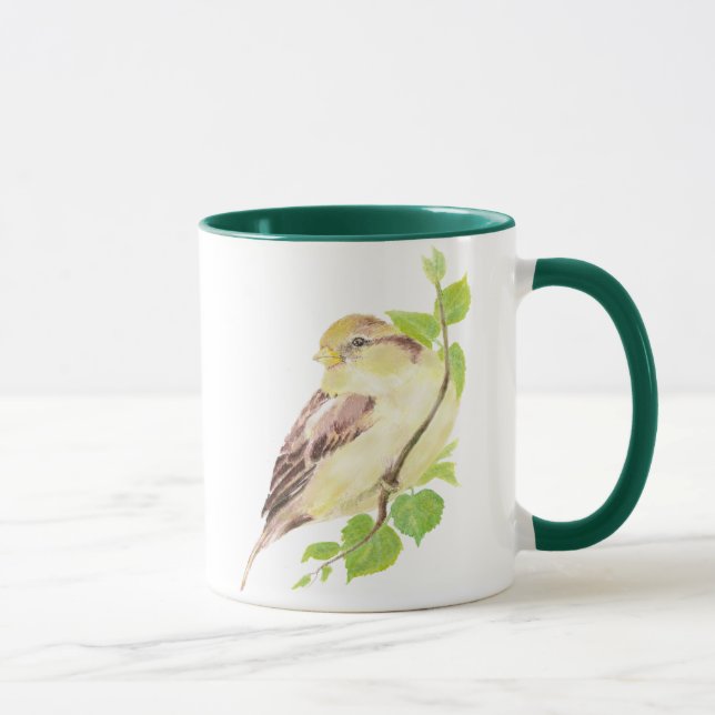 Cute Sparrow Bird & Watercolor Nature Mugg (Höger)