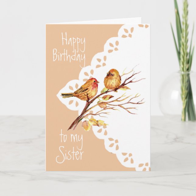 Cute Sparrow Birds Kärlek Sister Birthday Kort (Framsida)