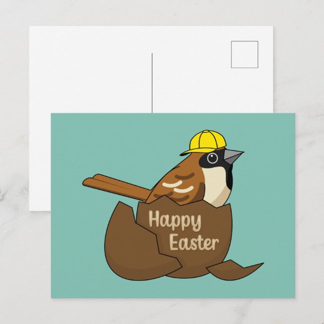 Cute Sparrow Chocolate Egg Glad påsk Helg Vykort (Fram/baksida)